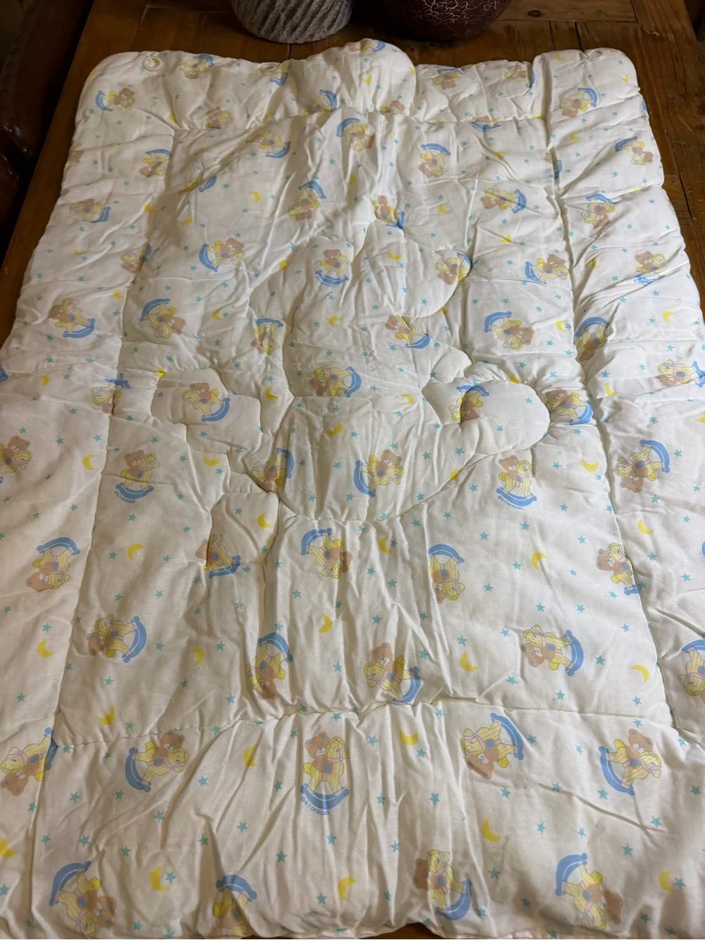 Vintage 80s 90s Baby Crib Comforter Teddy Bear Rocking Horse Moon Stars Pastel